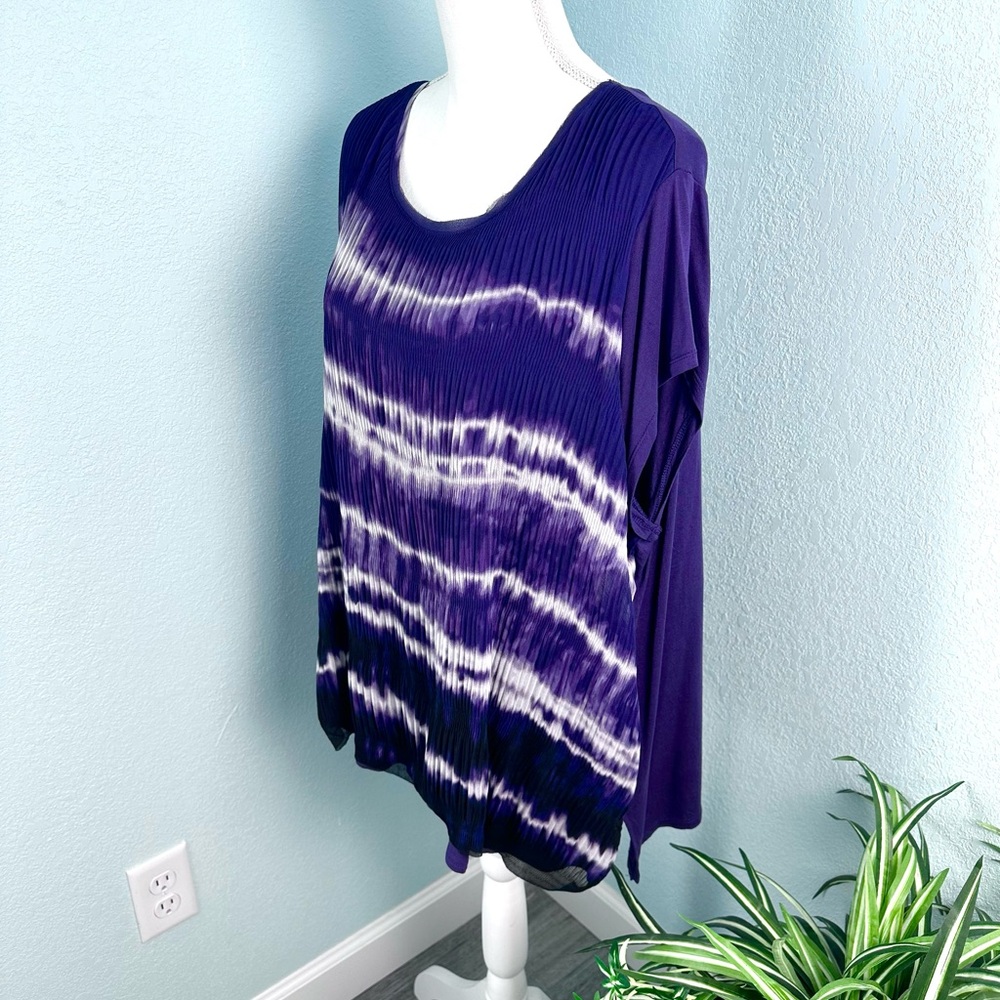 Simply Vera Vera Wang Plus Size 2X Tie Dye Blouse Purple White Pleated Layered